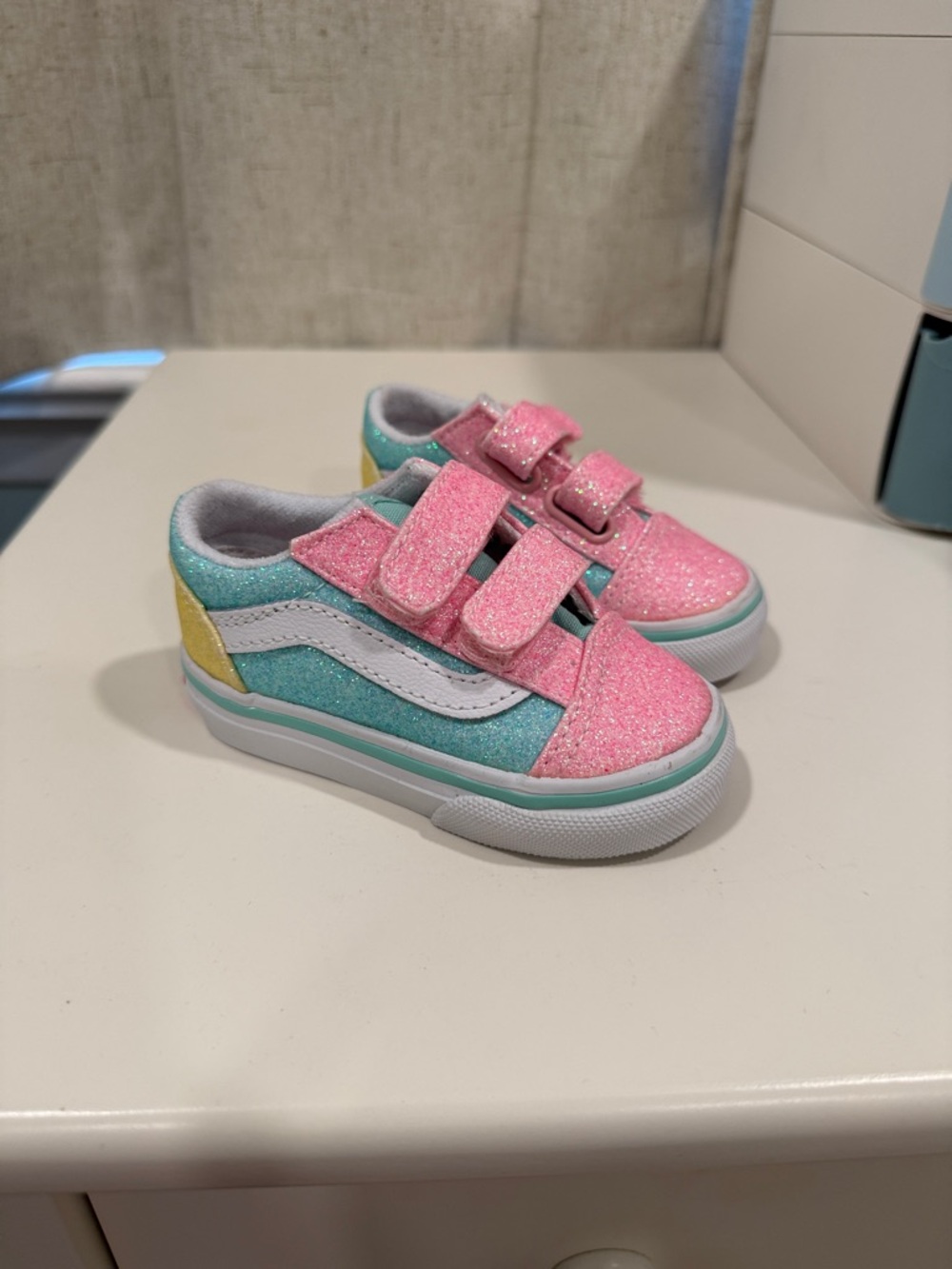 Vans Kids Glitter Strap Sneakers - Pink, Teal & Yellow
